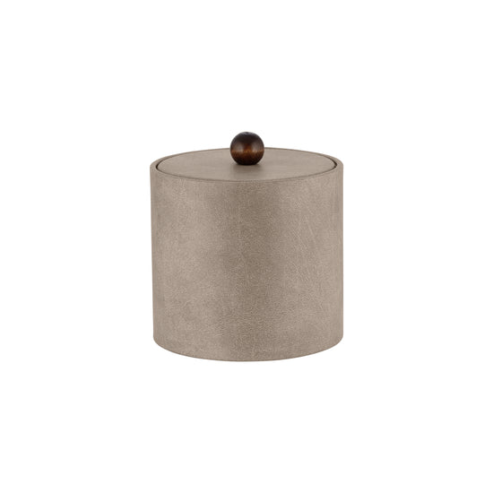 Taupe | Core 2qt Leatherette Ice Bucket with material cover and brown wood ball knob, blending elegance and practicality for hospitality settings.