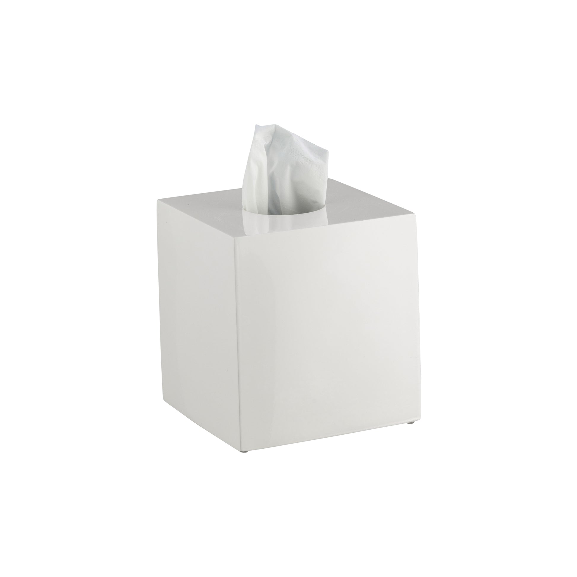 Glossy White | Sustainable Form Boutique Tissue Box Cover in a sleek design, perfect for adding a modern touch to hotel bathrooms and guestroom decor.