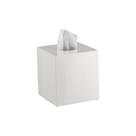 Glossy White | Sustainable Form Boutique Tissue Box Cover in a sleek design, perfect for adding a modern touch to hotel bathrooms and guestroom decor.