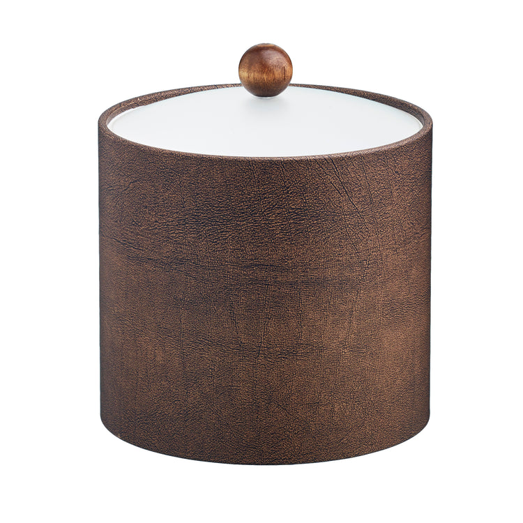 Coffee Italia | Contemporary 2qt leatherette ice bucket with an acrylic cover and brown wood ball knob, ideal for in-room dining and bars.