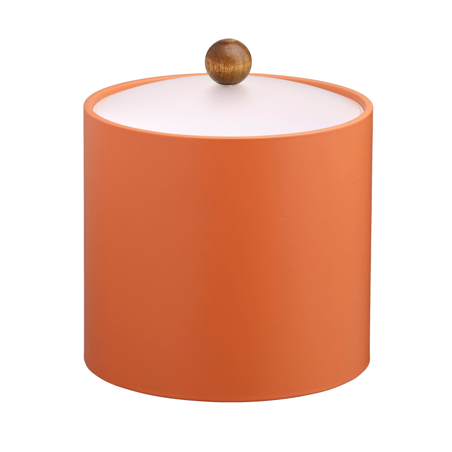 Spice Orange | Stylish Core 2qt leatherette ice bucket with a modern design, featuring an acrylic cover and brown wood ball knob for refined hospitality.