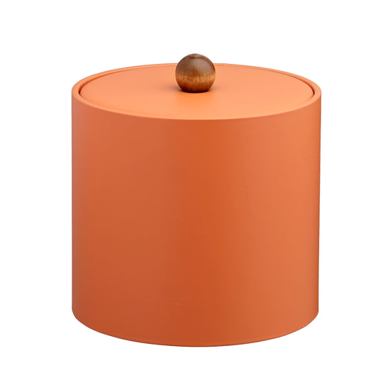 Spice Orange | Sophisticated 2qt leatherette ice bucket from the Core collection, with a material cover and brown wood ball knob for a modern touch.