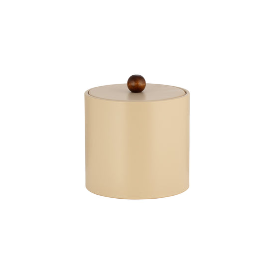 Off White | Core 2qt Leatherette Ice Bucket with material cover and brown wood ball knob, perfect for adding sophistication to any guestroom.