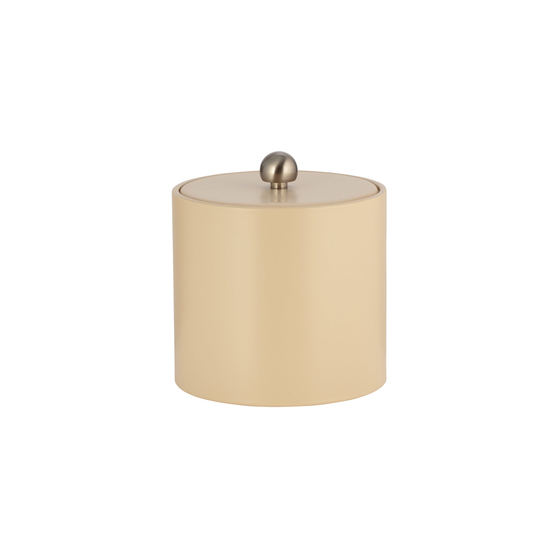 Off White | Core 2qt Leatherette Ice Bucket with a matching material cover and brushed stainless Astro knob, perfect for elegant hotel guest rooms.