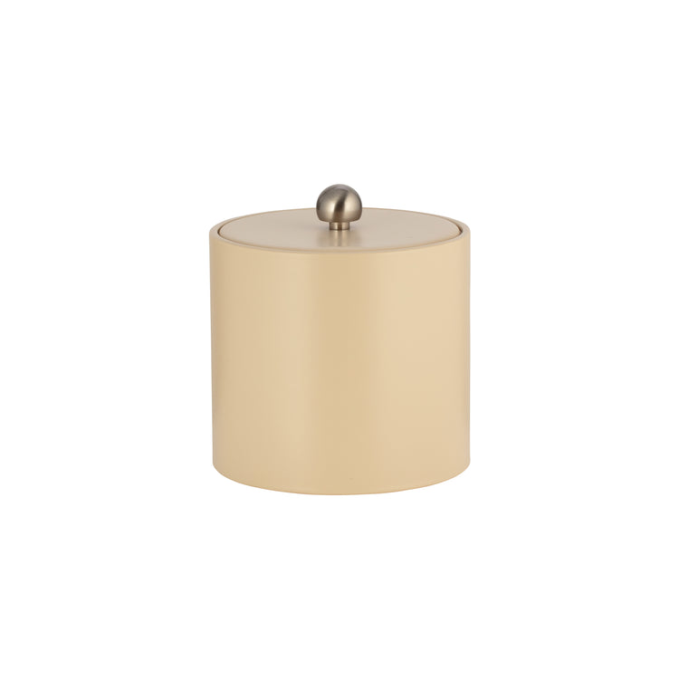 Off White | Core 2qt Leatherette Ice Bucket with a matching material cover and brushed stainless Astro knob, perfect for elegant hotel guest rooms.