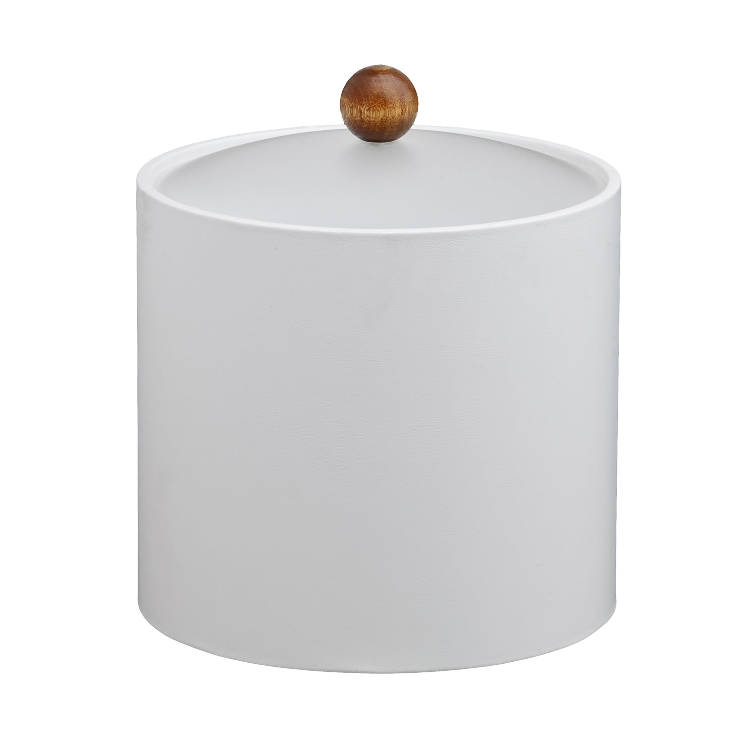 Ivory | Image of the Core 2qt Leatherette Ice Bucket w/ Acrylic Cover & Brown Wood Ball Knob