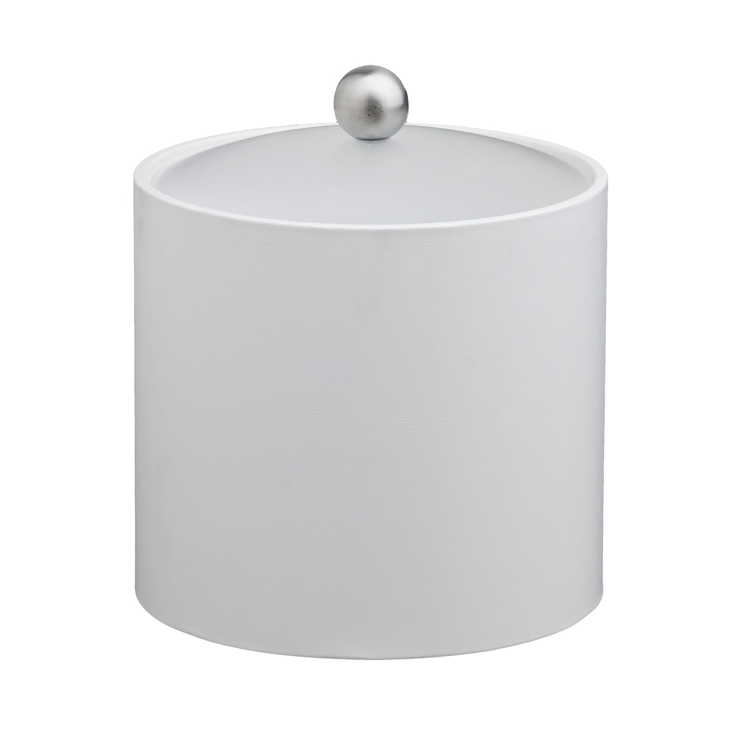 Ivory | Contemporary 2qt leatherette ice bucket with a brushed stainless Astro knob and durable acrylic cover, designed for upscale events.