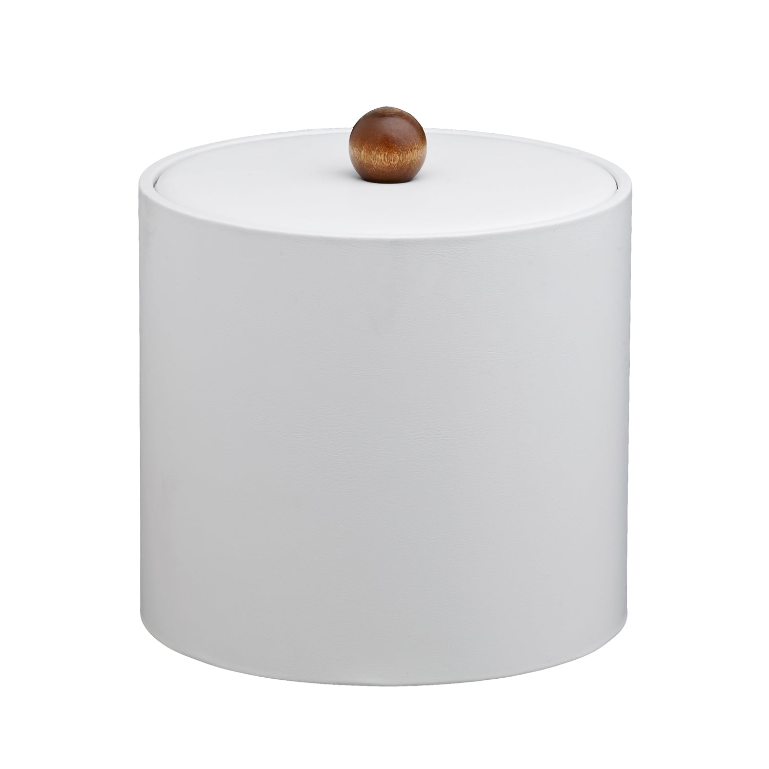 Ivory | Image of the Leatherette Ice Bucket w/ Material Cover w/ Brown Wood Ball Knob for hotels and resorts.