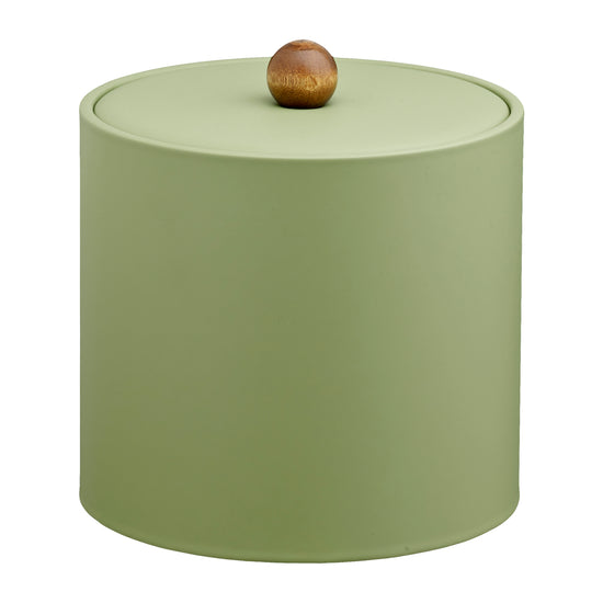 Mist Green | Contemporary Core leatherette ice bucket with a material cover and brown wood ball knob, perfect for luxury hotels and resorts.