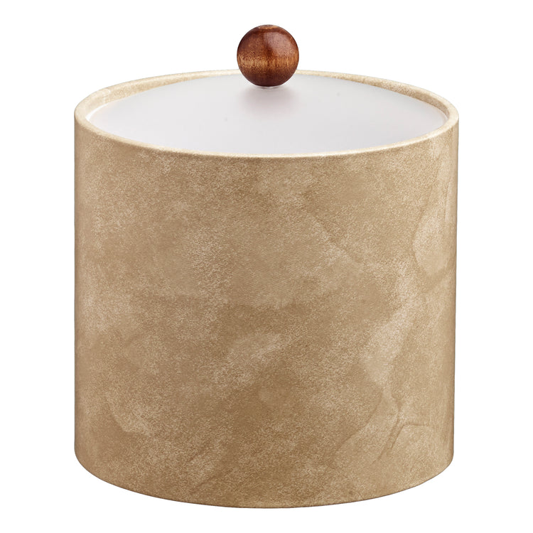 Doeskin | Chic 3-quart leatherette ice bucket from the Core collection, featuring a durable acrylic cover and stylish brown wood ball knob.