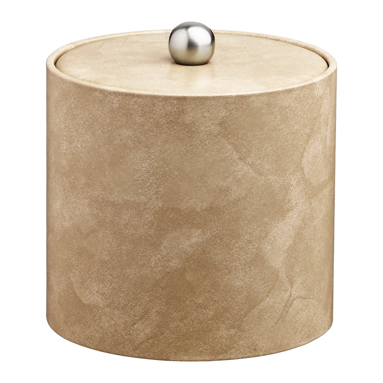 Doeskin | Sleek 3-quart leatherette ice bucket featuring a stylish material cover and modern brushed stainless Astro knob, ideal for upscale guest rooms.