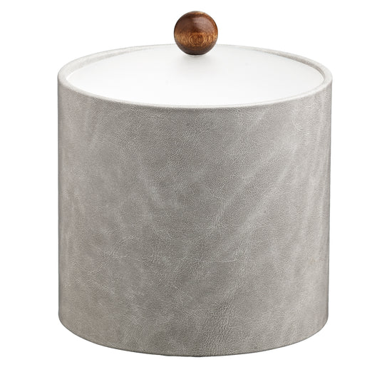 Slate Gray | Sophisticated Core 3qt leatherette ice bucket with an acrylic cover and warm brown wood ball knob, perfect for luxury guest rooms.