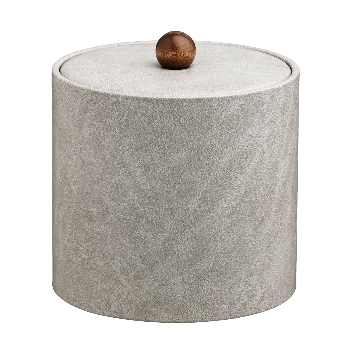 Slate Gray | Chic Core 3qt leatherette ice bucket with a durable material cover and brown wood ball knob, designed for upscale in-room service. 