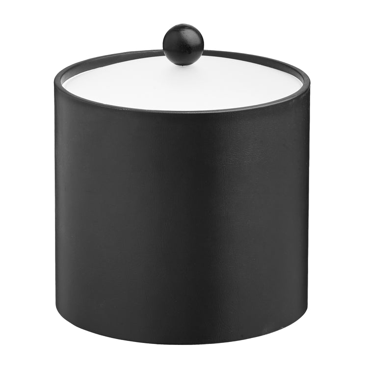 Black | Core 3qt Leatherette Ice Bucket with Acrylic Cover and Black Wood Ball Knob, combining elegance and functionality for guestroom use.