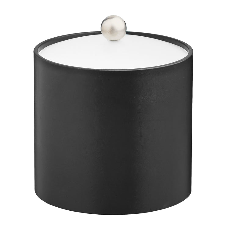 Designer Black | Stylish Core 3qt leatherette ice bucket with a durable acrylic cover and brushed stainless Astro knob, designed for refined in-room service.