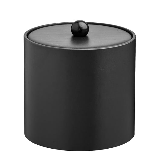 Black | Core 3qt Leatherette Ice Bucket with Material Cover and Black Wood Ball Knob, designed for elegance and functionality in hotel guestrooms.