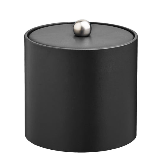 Designer Black | Sophisticated Core 3qt leatherette ice bucket with a material cover and brushed stainless Astro knob, perfect for high-end hospitality use.