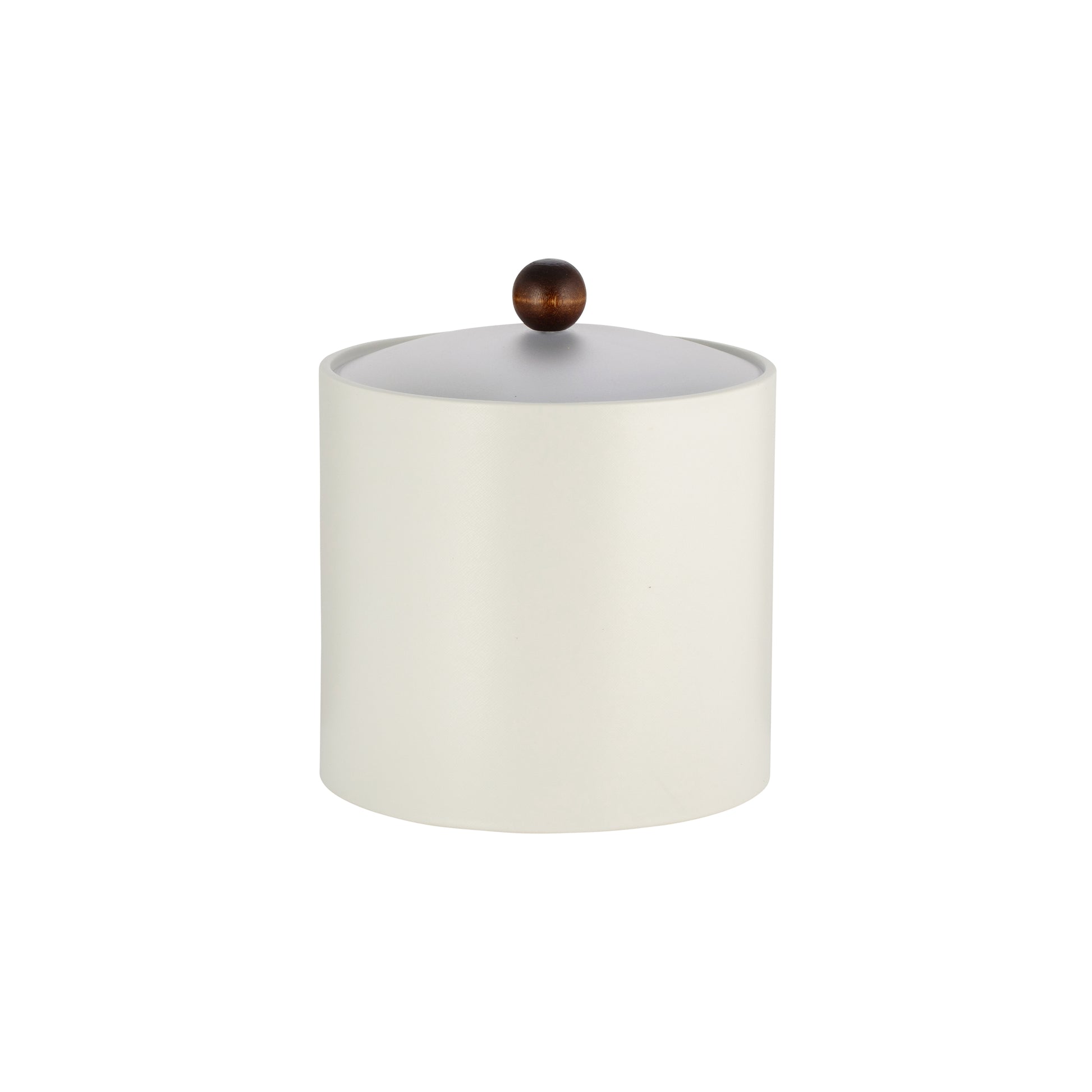 French White | Core 3qt Leatherette Ice Bucket with acrylic cover and brown wood ball knob, perfect for stylish guestroom use.