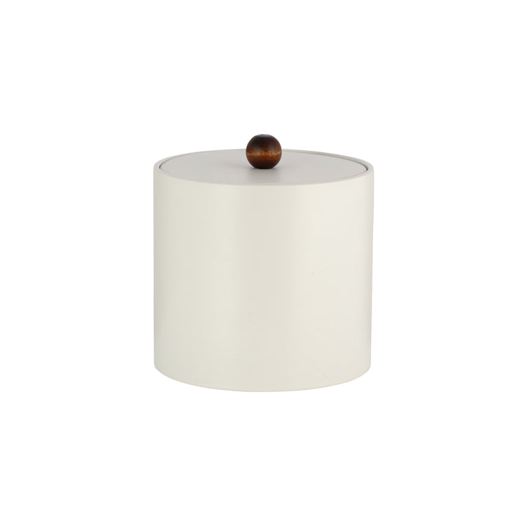 French White | Core 3qt Leatherette Ice Bucket with material cover and brown wood ball knob, perfect for guestroom use.