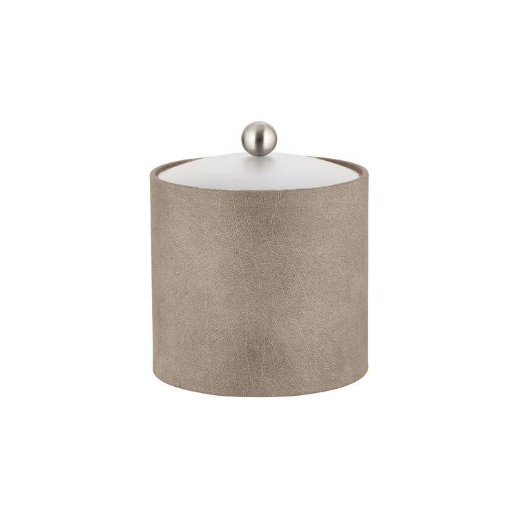 Taupe | Sophisticated 3qt leatherette ice bucket with a durable acrylic lid and brushed stainless Astro knob for a refined touch.