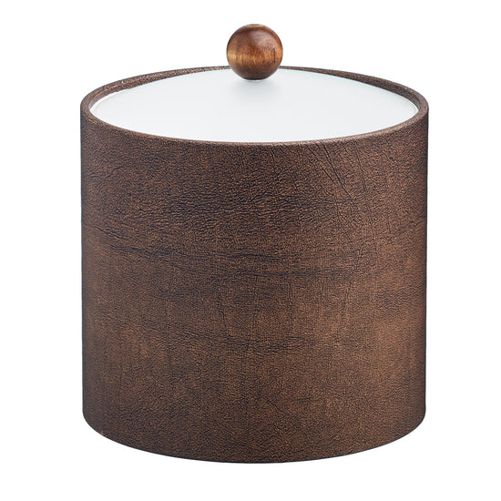 Coffee Italia | Core 3qt leatherette ice bucket with an acrylic cover and brown wood ball knob, designed for refined in-room service.