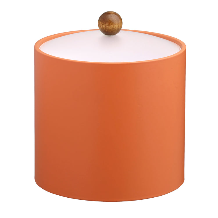 Spice Orange | Stylish Core leatherette ice bucket with a 3qt capacity, acrylic cover, and brown wood ball knob, perfect for elegant hospitality use.