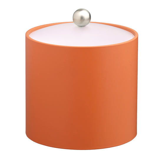 Spice Orange | Contemporary 3qt leatherette ice bucket from the Core collection, featuring a clear acrylic cover and brushed stainless Astro knob.