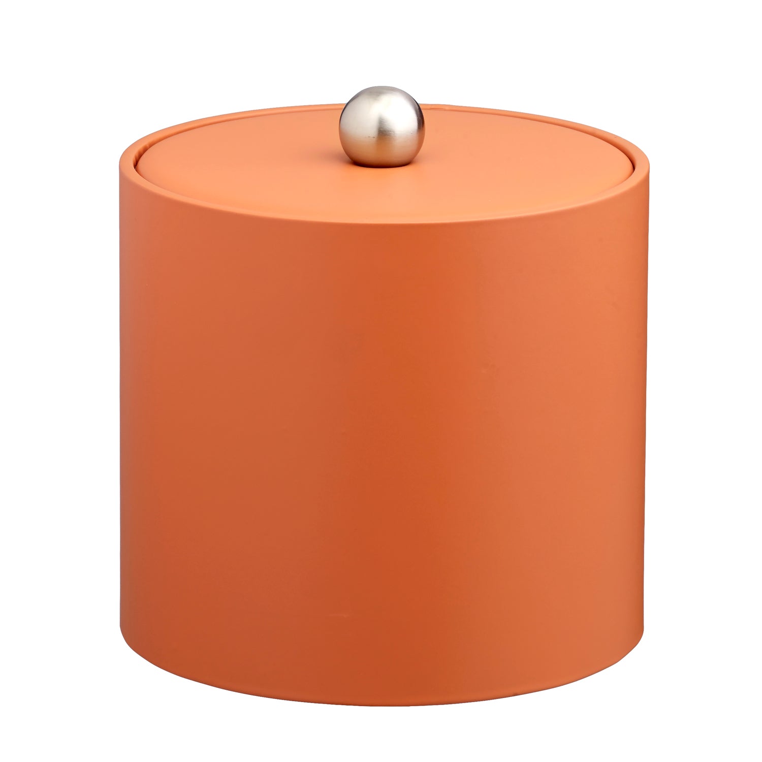 Spice Orange | Contemporary 3qt leatherette ice bucket from the Core collection, featuring a material cover and brushed stainless Astro knob.