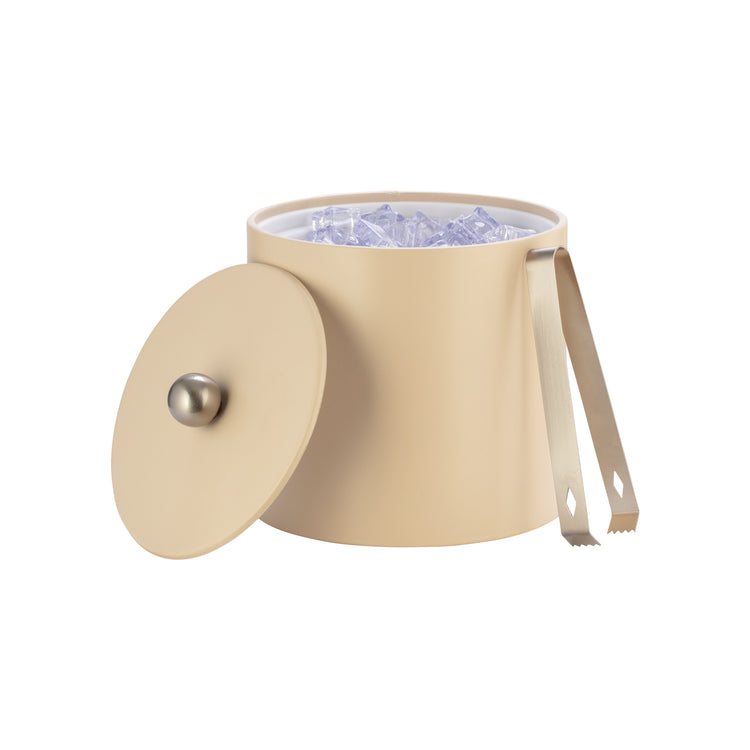 Off White | Luxury Core Collection 3qt Ice Bucket, wrapped in premium leatherette with a coordinating material cover and brushed stainless Astro knob, perfect for refined hotel décor.