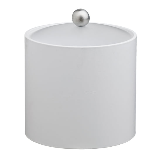 Ivory | Sleek Core 3qt leatherette ice bucket with a stylish brushed stainless Astro knob and acrylic cover, adding a touch of elegance to any setting.