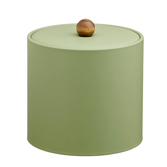 Mist Green | Contemporary 3qt leatherette ice bucket from the Core collection, featuring a stylish material cover and brown wood ball knob.