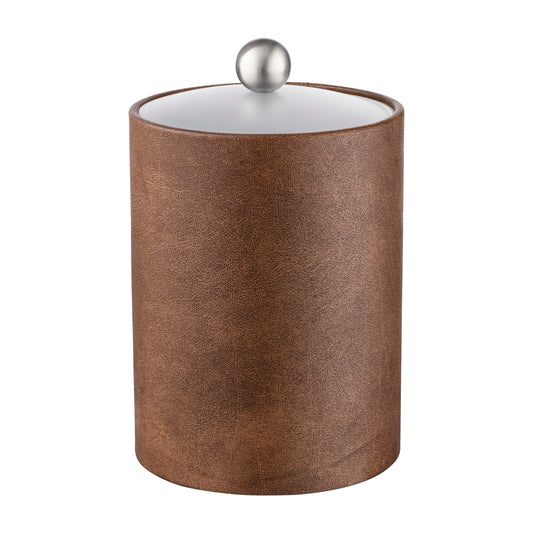 Walnut | Core Tall Leatherette Ice Bucket with acrylic cover and brushed stainless Astro knob, ideal for upscale guestrooms.