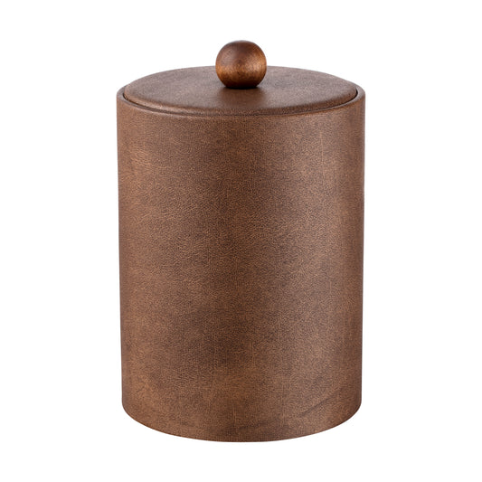 Walnut | Elegant Core Tall leatherette ice bucket featuring a material cover and brown wood ball knob, ideal for enhancing luxury hospitality settings.