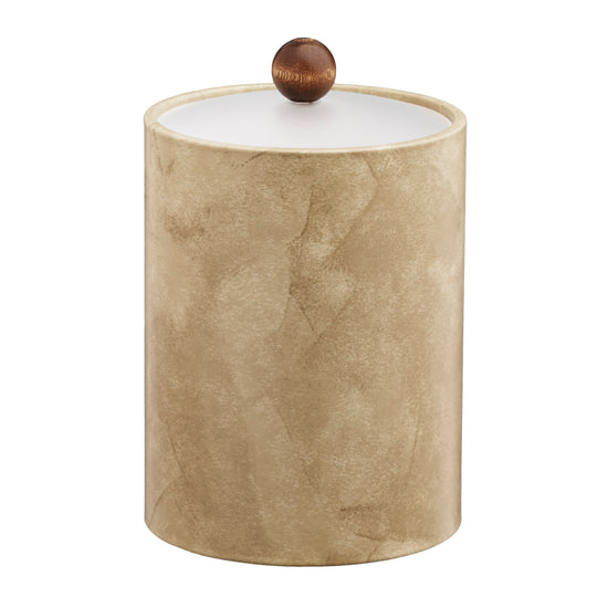 Doeskin | Elegant Core Tall Ice Bucket with a durable leatherette finish, acrylic cover, and brown wood ball knob.