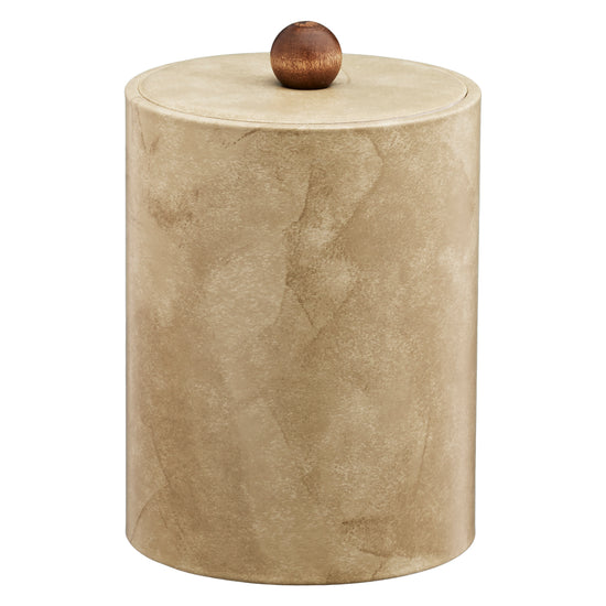 Doeskin | Image of the Core Tall Leatherette Ice Bucket with Material Cover and Brown Wood Ball Knob, showcasing a sophisticated design ideal for hospitality use with premium quality craftsmanship.