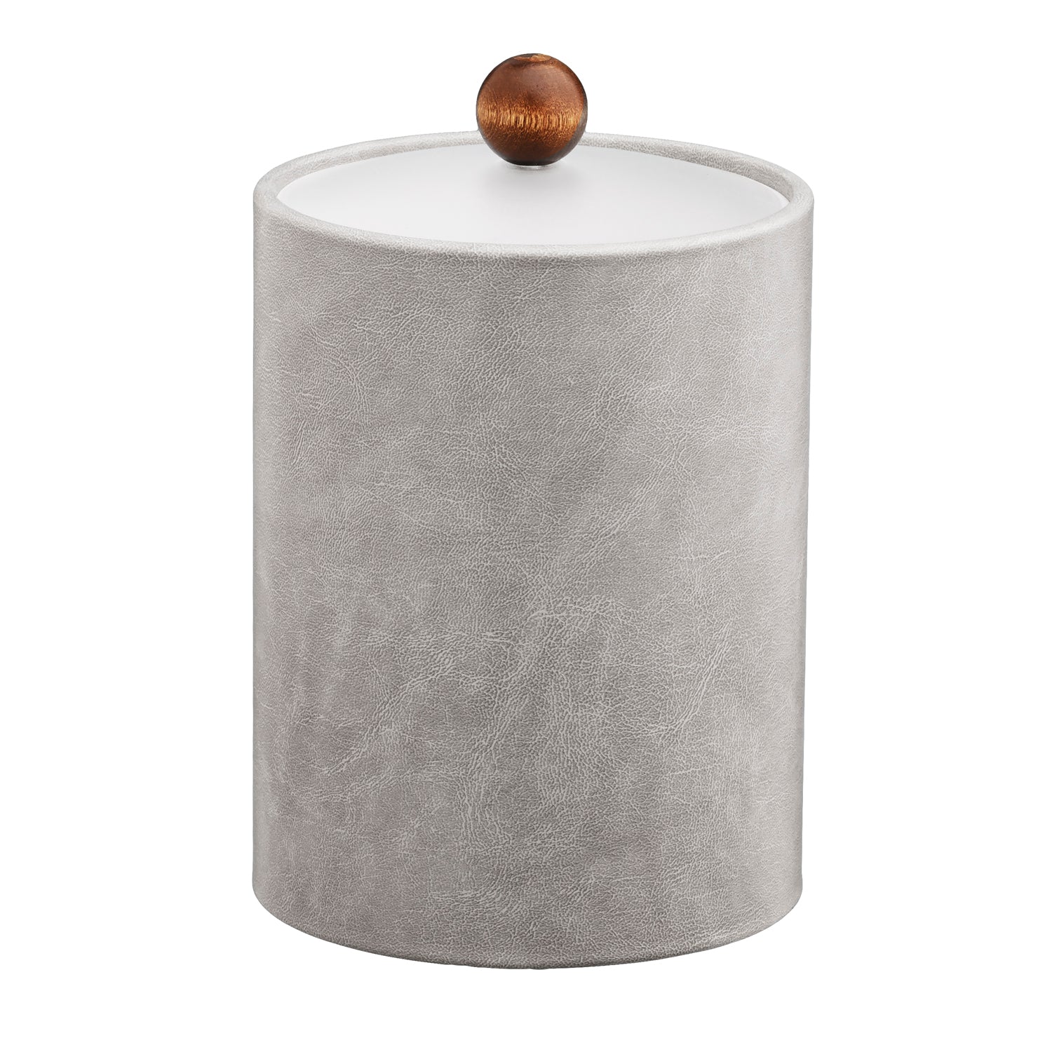 Slate Grey | Hospitality-grade Core Tall Leatherette Ice Bucket in a modern design with brown wood ball knob.