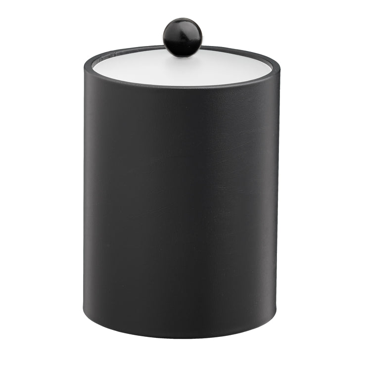 Black | Core Tall Leatherette Ice Bucket with Acrylic Cover and Black Wood Ball Knob, offering sleek elegance and practicality for hotel guestrooms.