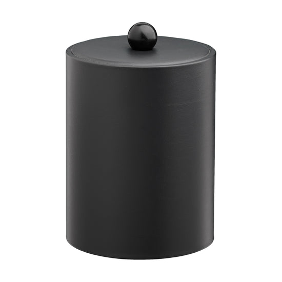 Black | Core Tall Leatherette Ice Bucket with Material Cover and Black Wood Ball Knob, offering a sophisticated and stylish touch for hotel guestrooms.