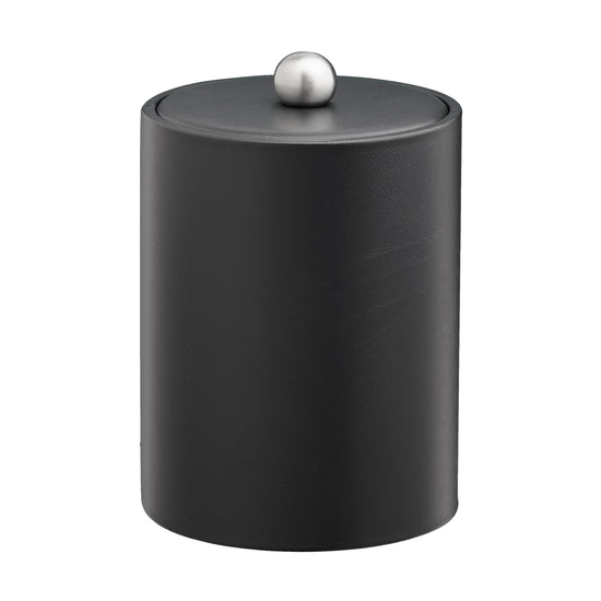 Designer Black | Core Tall leatherette ice bucket with a sleek design, material cover, and brushed stainless Astro knob, ideal for luxury environments.