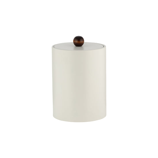 French White | Core Tall Leatherette Ice Bucket with material cover and brown wood ball knob, perfect for upscale guestroom settings.