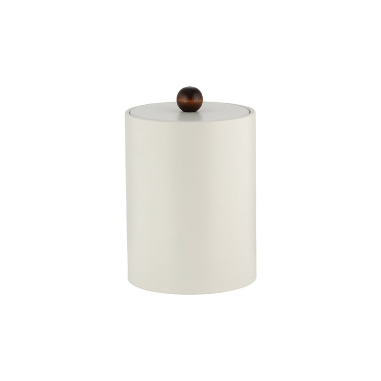 French White | Core Tall Leatherette Ice Bucket with material cover and brown wood ball knob, perfect for upscale guestroom settings.