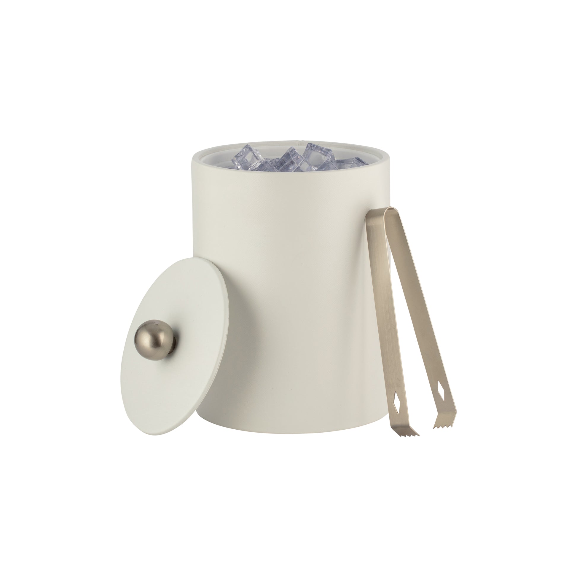 French White | Luxury Core Collection Tall Ice Bucket, wrapped in premium leatherette with a coordinating material cover and brushed stainless Astro knob, ideal for refined hotel décor.