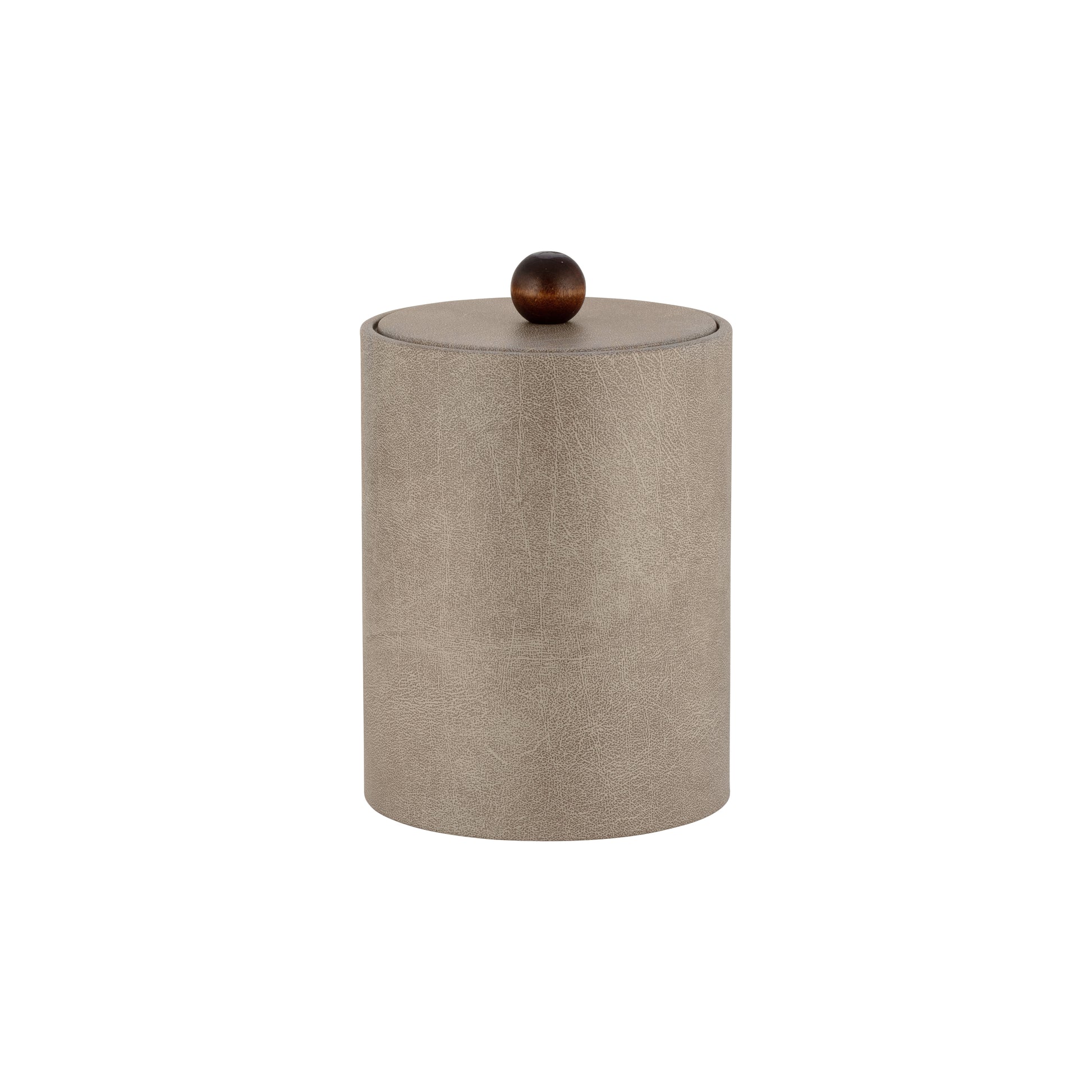 Taupe | Sophisticated Core Tall Leatherette Ice Bucket with material cover and brown wood ball knob, crafted for luxury interiors.