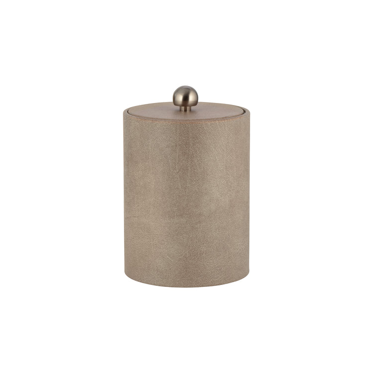 Taupe | Core Tall Leatherette Ice Bucket with a sleek material cover and brushed stainless Astro knob, designed for luxury hotel guest rooms.