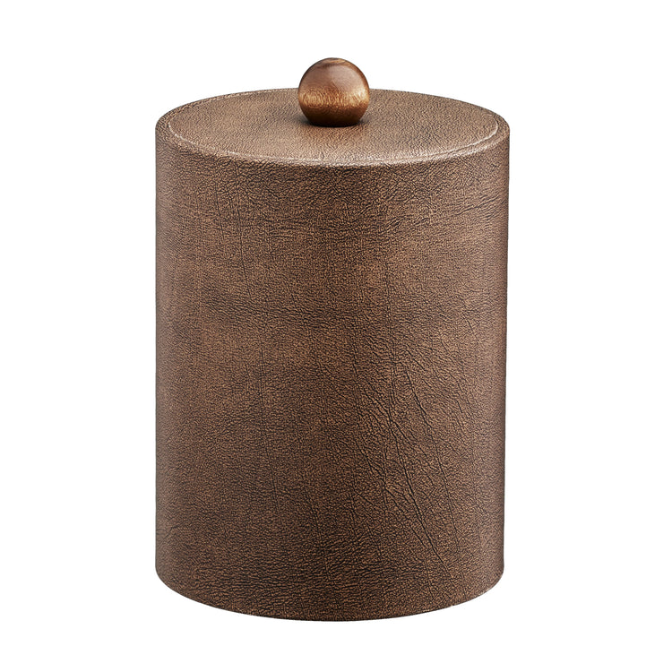 Coffee Italia | Modern Core Tall leatherette ice bucket with a sleek design, material cover, and brown wood ball knob, perfect for upscale environments.