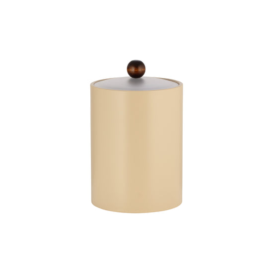 Off White | Stylish Core Tall Leatherette Ice Bucket with acrylic cover and brown wood ball knob, ideal for modern guestroom decor.