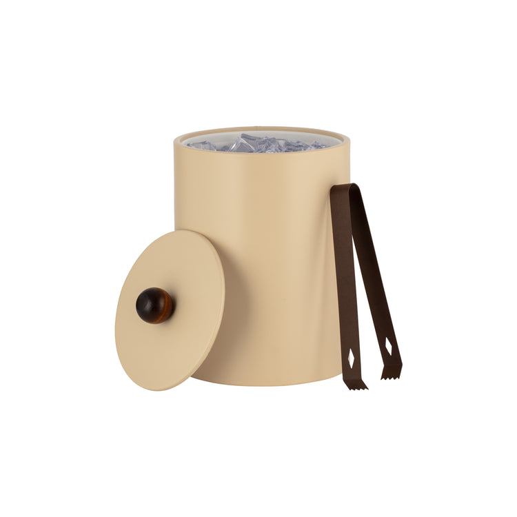 Off White | Core Tall Leatherette Ice Bucket with matching material cover and brown wood ball knob, perfect for luxury hospitality environments.