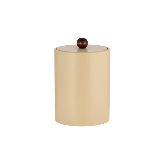 Off White | Chic Core Tall Leatherette Ice Bucket featuring a material cover and brown wood ball knob, ideal for stylish and functional spaces.