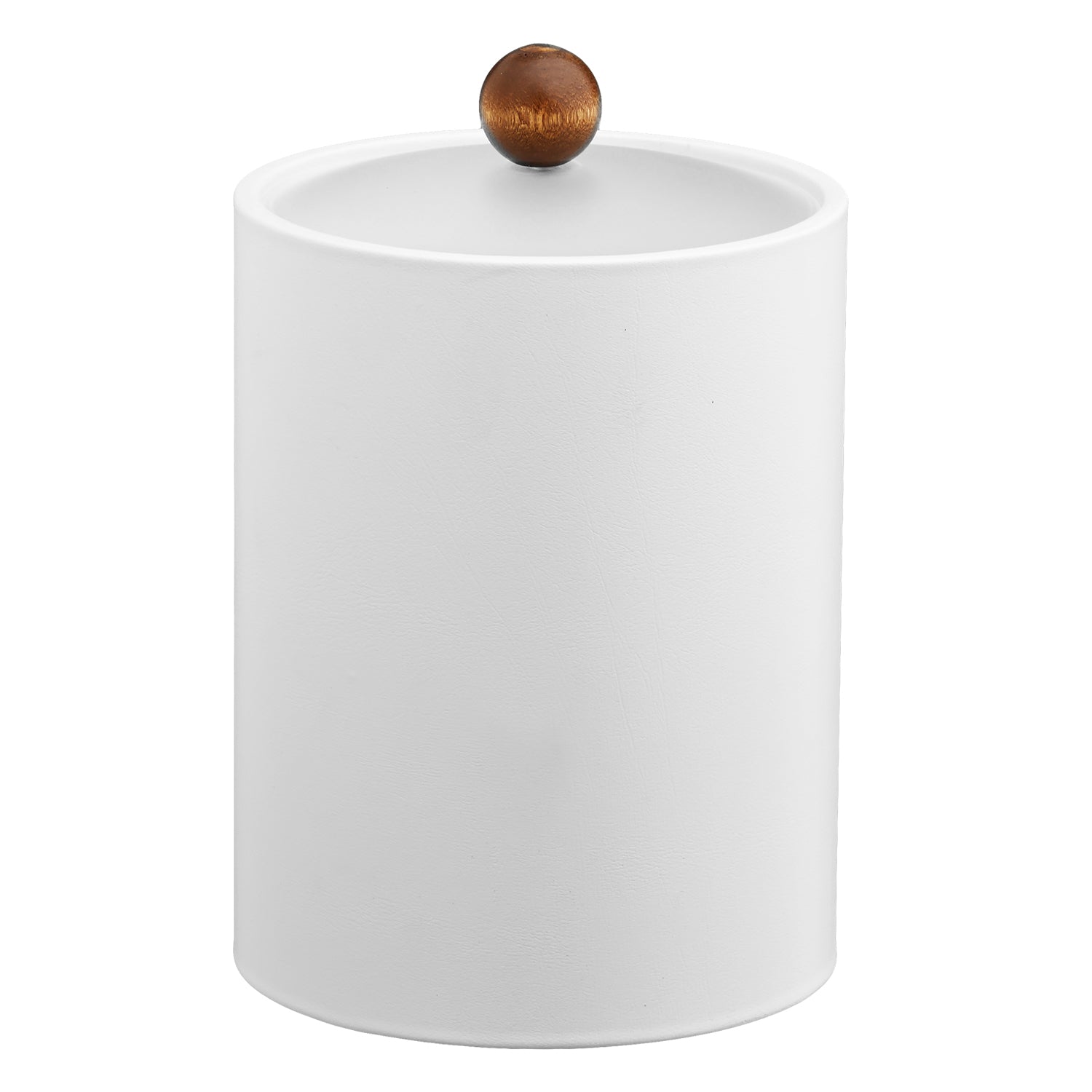 Ivory | Stylish Core Tall Leatherette Ice Bucket available in 10 colors, with an acrylic cover and brown wood ball knob.