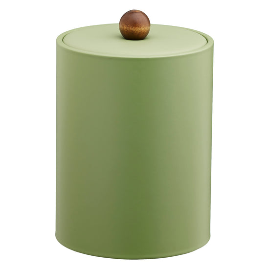 Mist Green | Durable Core Tall leatherette ice bucket with a fashionable material cover and brown wood ball knob, perfect for high-traffic hospitality areas.